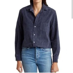 NEW FRANK & EILEEN "Eileen" Relaxed Fit Corduroy Button-Up Shirt Lagoon Size XXS